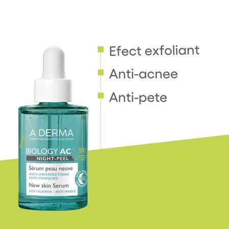 Serum peeling de noapte Biology AC, 30 ml, A-Derma 612466