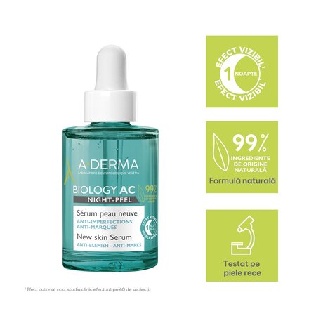 Serum peeling de noapte Biology AC, 30 ml, A-Derma 612464
