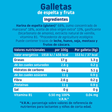Biscuiti bio din grau spelta si mar, 220 g, Smileat 612507