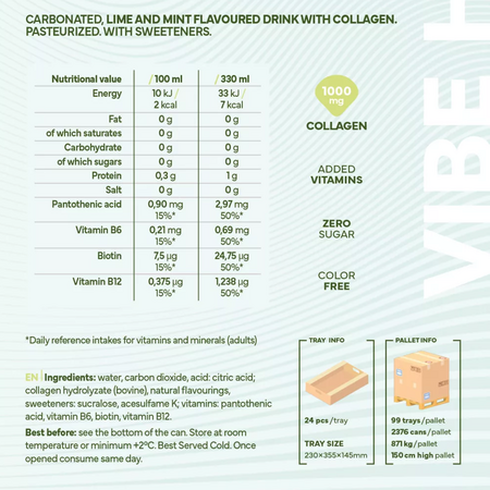 Bautura carbogazoasa cu colagen si aroma de mojito Collagen Vibe, 330 ml, Nano Supps 612644