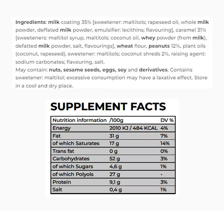 Biscuiti proteici cu ciocolata alba, cocos, caramel si alune Protein Cookies, 128 g, Nano Supps 612671