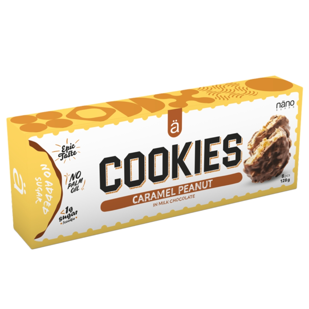 Biscuiti proteici cu ciocolata cu lapte, caramel si alune Protein Cookies, 128 g, Nano Supps