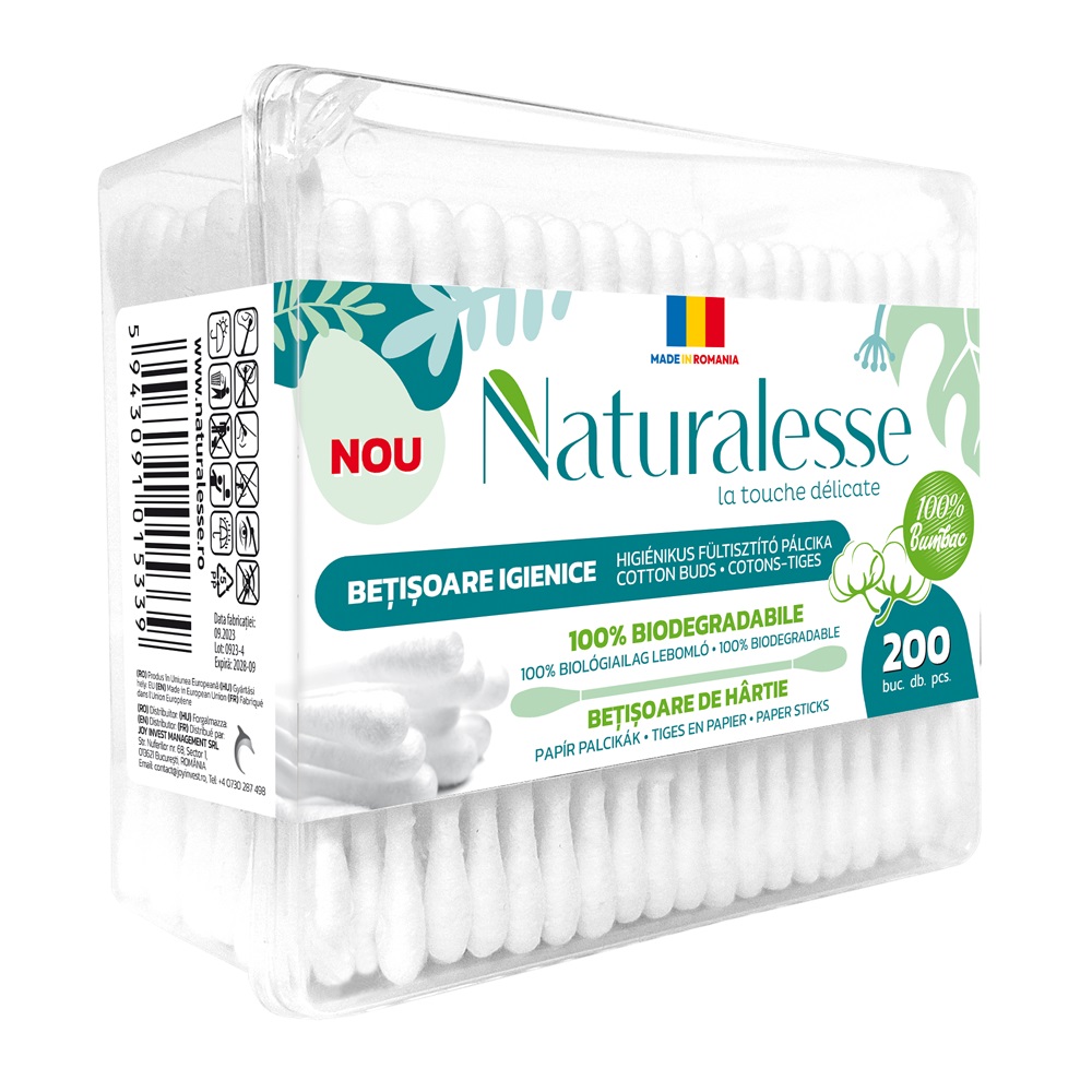 Betisoare din bumbac Organic, 200 bucati, Naturalesse