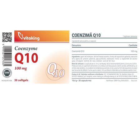 Coenzima Q10, 100 mg, 30 capsule, Vitaking 706044