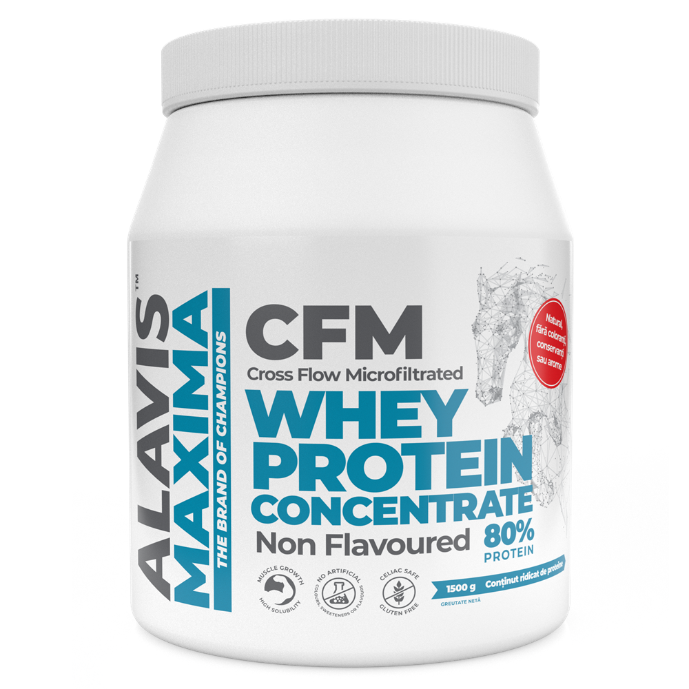 Pudra proteica CFM Whey Protein Concentrate 80%, 1500 g, Alavis Maxima