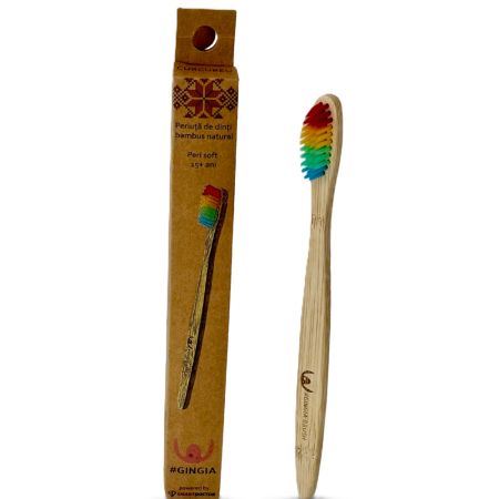 Periuta de dinti din bambus pentru 15+ ani Soft Curcubeu, 1 bucata, Gingia