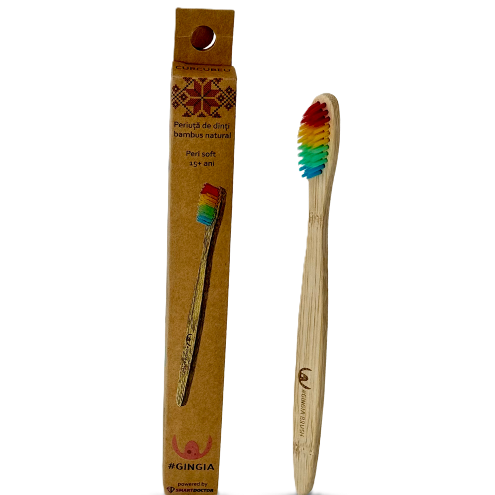 Periuta curcubeu de dinti din bambus pentru 15+ ani, Soft, 1 bucata, Gingia