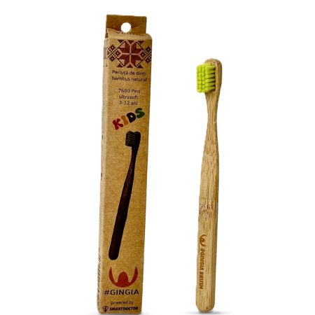 Periuta de dinti din bambus 3-12 ani verde Kids Ultrasoft, 1 bucata, Gingia