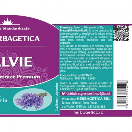 Salvie, 60 capsule, Herbagetica 613385