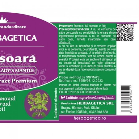 Cretisoara Lady’s Mantle, 60 capsule, Herbagetica 613388