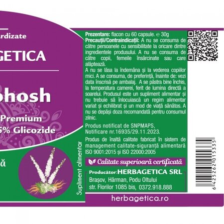 Black Cohosh, 60 capsule vegetale, Herbagetica 613394