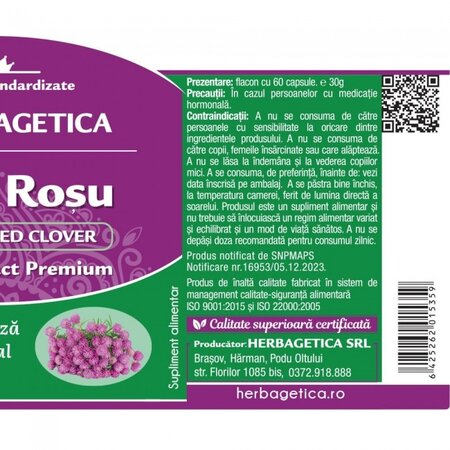 Trifoi Rosu, 60 capsule, Herbagetica 613400