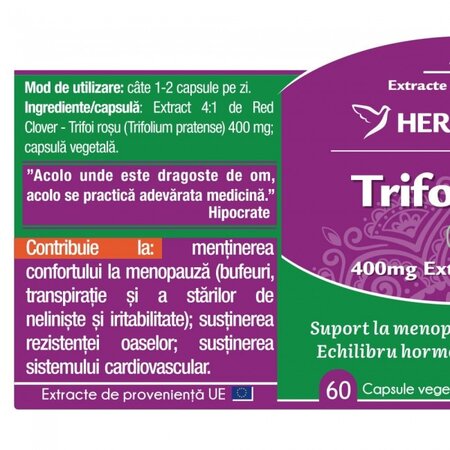 Trifoi Rosu, 60 capsule, Herbagetica 613399