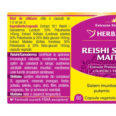 Reishi Shiitake Maitake, 60 capsule, Herbagetica 688891