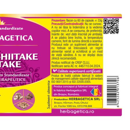 Reishi Shiitake Maitake, 60 capsule, Herbagetica 688890