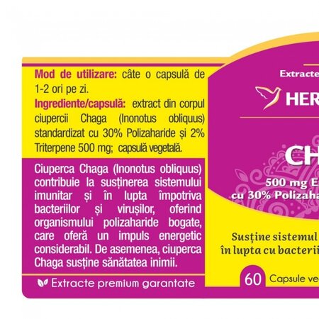 Chaga, 60 capsule vegetale, Herbagetica 613417