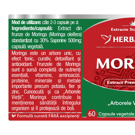 Moringa, 500 mg, 60 capsule, Herbagetica 689402