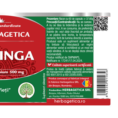 Moringa, 500 mg, 60 capsule, Herbagetica 689401