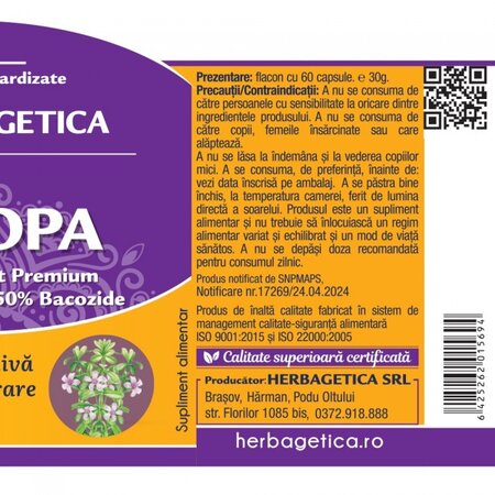 Bacopa, 60 capsule vegetale, Herbagetica 613474