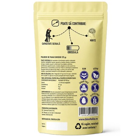 Pulbere de Panax Ginseng, 125 g, Biovitalis 724880