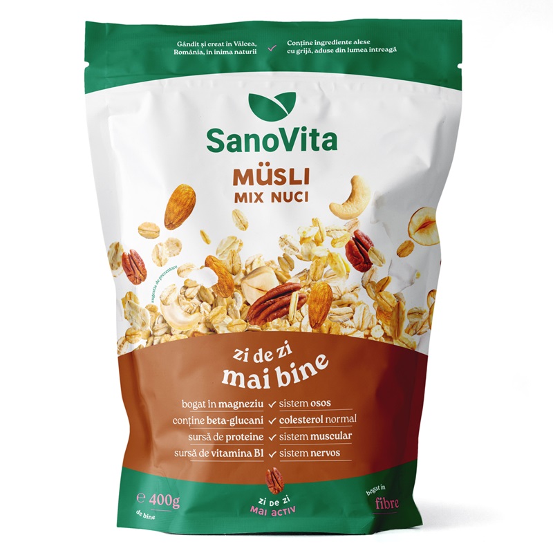 Musli cu mix de nuci, 400 g, Sanovita