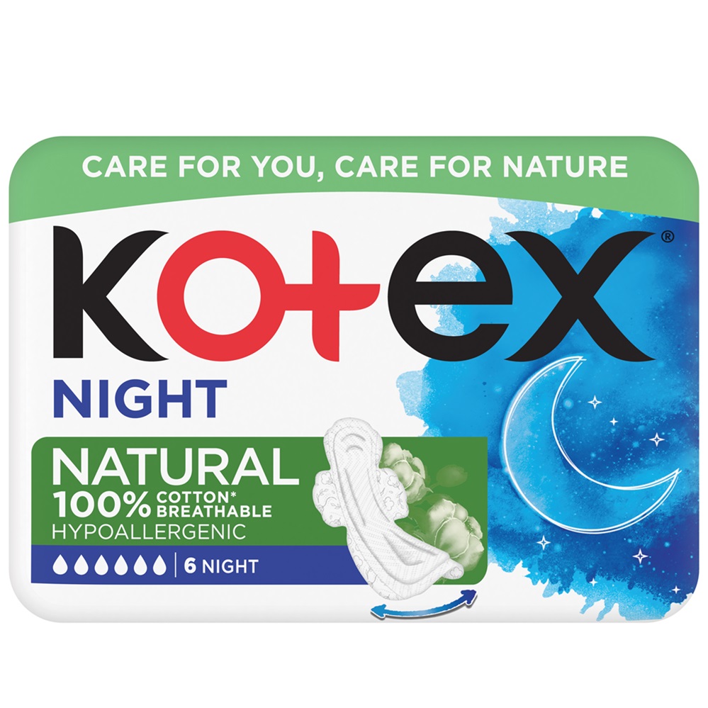 Absorbante de noapte Natural Over Night, 6 bucati, Kotex