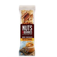 Baton crocant Bio cu nuci, ciocolata neagra si caramel sarat Salted Caramel, 40 g, Nuts & Berries