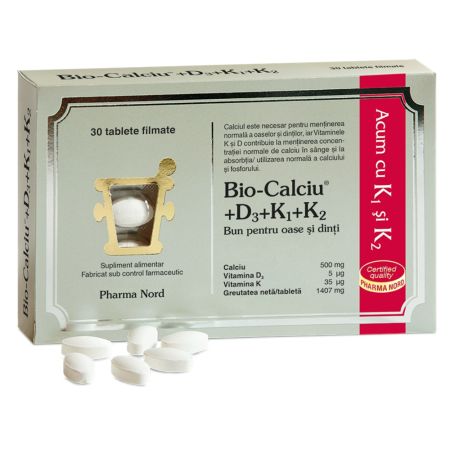 Bio-Calciu + D3 + K1 + K2, 30 tablete, Pharma Nord