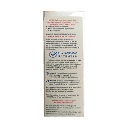 Fluid colorat pentru fata cu SPF20 Luminous630 Anti Dark-Spot, 40 ml, Nivea 613883