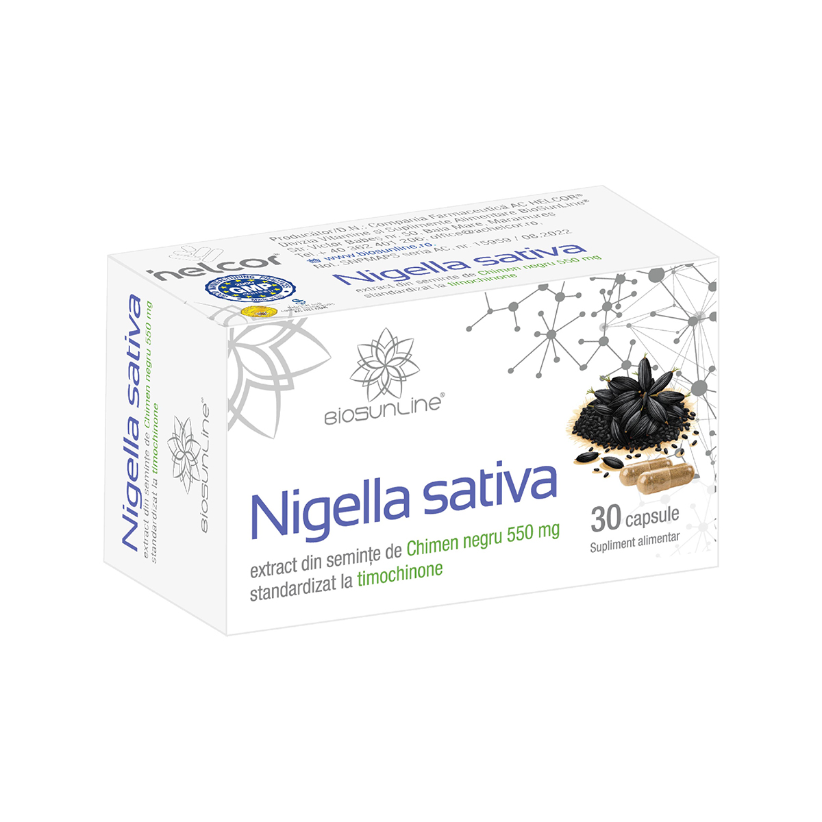 Nigella Sativa - extract de chimen negru BioSunLine, 550 mg, 30 capsule, Helcor