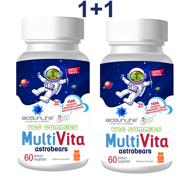 Pachet Ursuleti cu aroma de capsuni Multi Vita Astrobears Biosunline, 2 x 60 jeleuri, Helcor