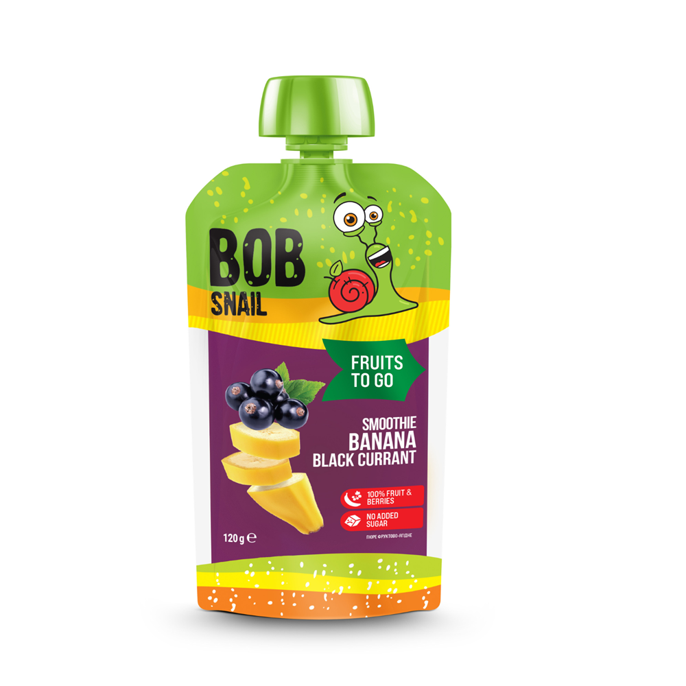 Smoothie natural cu banane si coacaze negre, 120 g, Bob Snail