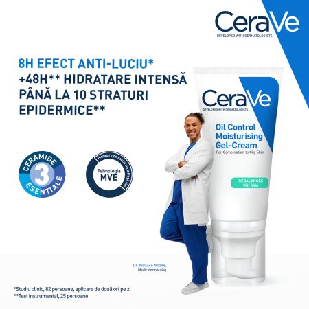 Gel crema cu efect hidratant pentru ten mixt si gras Oil Control, 52 ml, Cerave 648552