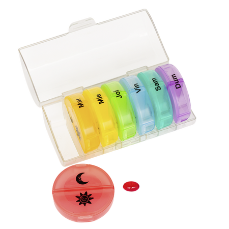 Organizator medicamente saptamanal, pentru calatorie, 2 casete colorate, Bazarul de Sanatate 616097