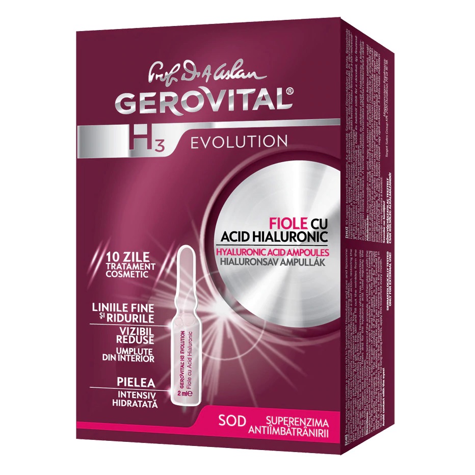 Fiole cu acid hialuronic H3 Evolution, 10 fiole x 2 ml, Gerovital