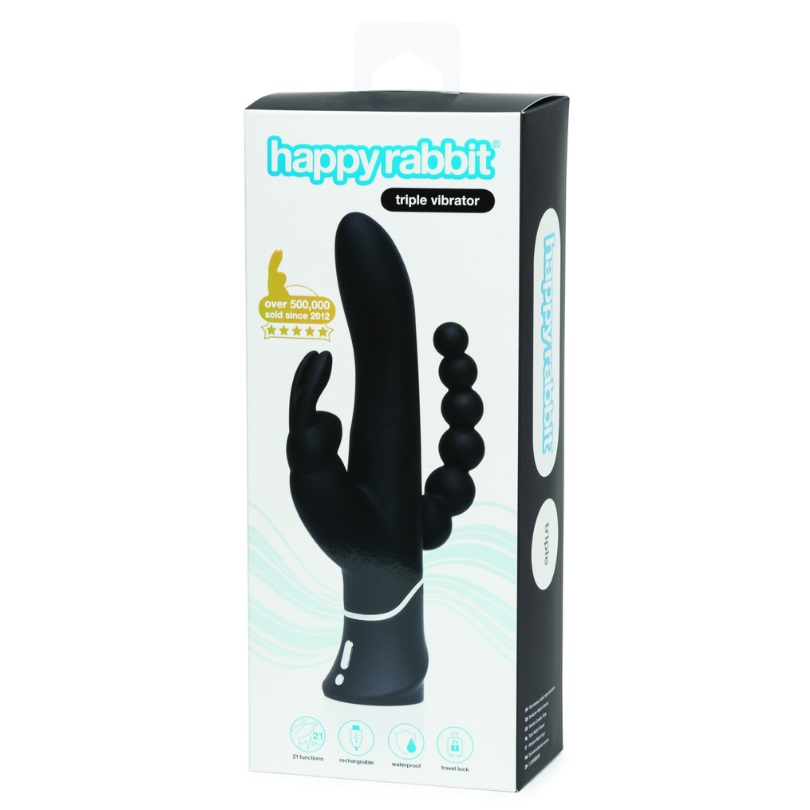 Vibrator Negru Triple Happy Rabbit, 1 bucata, Wow Tech