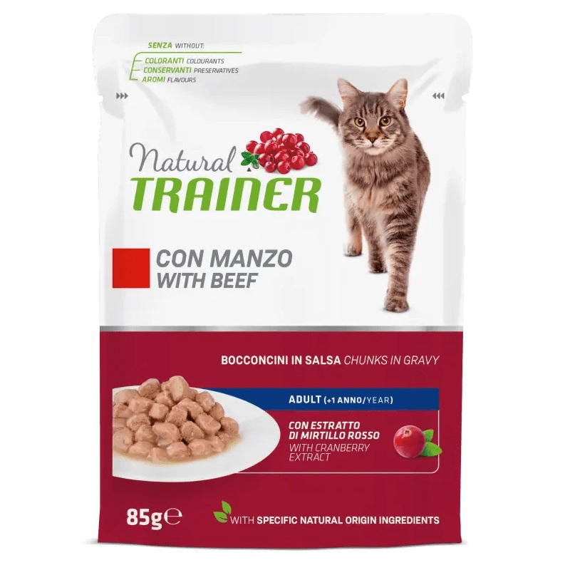 Hrana umeda la pic cu vita pentru pisici adulte, 85 g, Natural Trainer