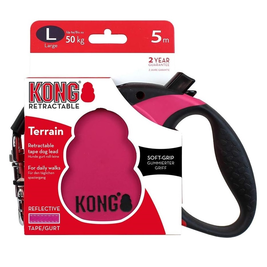 Lesa retractabila fucsia Terrain, Large 5 m - 50 kg, 1 bucata, Kong Retractable