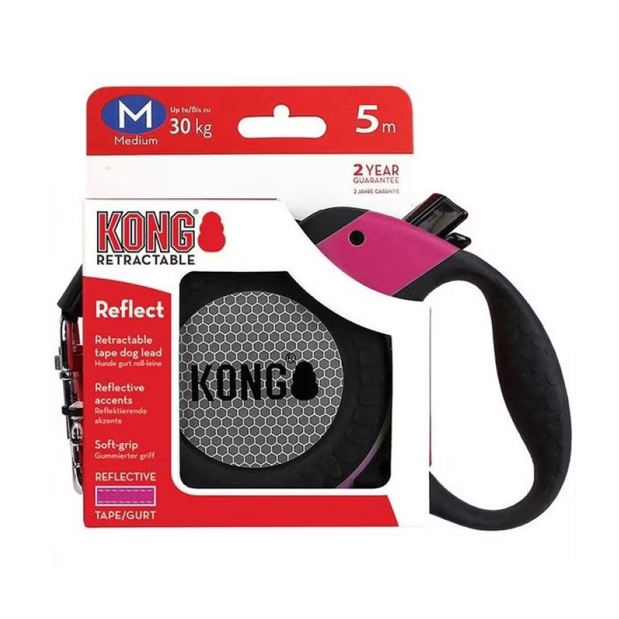 Lesa retractabila reflectorizanta fucsia Reflect, Mediu 5 m - 30 kg, 1 bucata, Kong Retractable