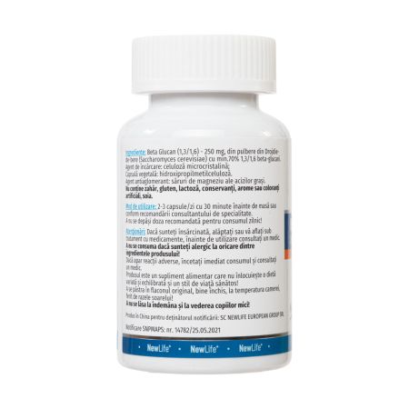 Beta Glucan, 250 mg, 60 capsule vegetale, NewLife+ 700118