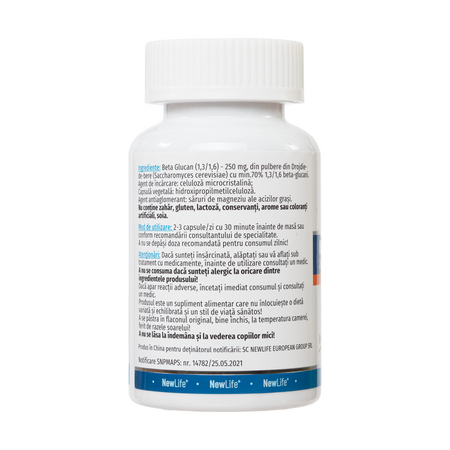 Beta Glucan, 250 mg, 60 capsule vegetale, NewLife+ 700118