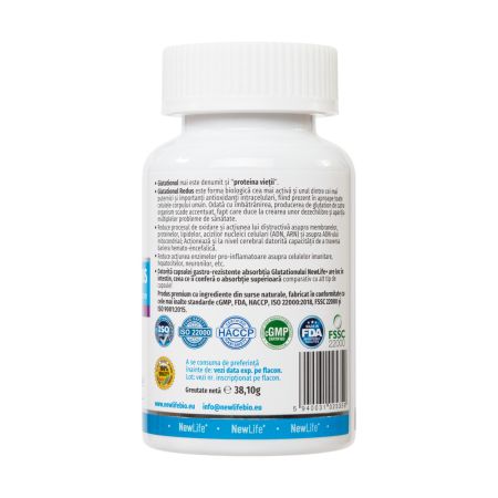 Glutation redus, 500 mg, 60 capsule gastrorezistente, NewLife+ 700356