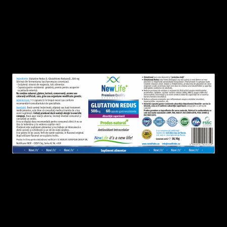 Glutation redus, 500 mg, 60 capsule gastrorezistente, NewLife+ 700358