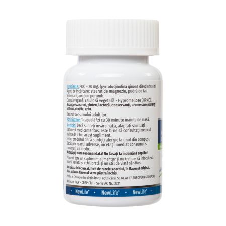 PQQ Pirolochinolina chinona, 20 mg, 30 capsule vegetale, NewLife+ 700372
