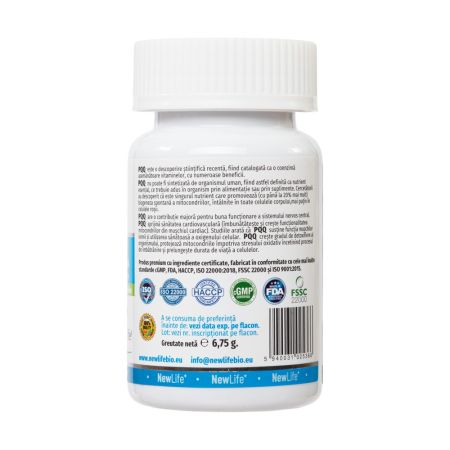 PQQ Pirolochinolina chinona, 20 mg, 30 capsule vegetale, NewLife+ 700371