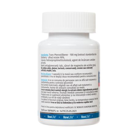 Trans – Pterostilbene, 100 mg, 60 capsule vegetale, NewLife+ 700398