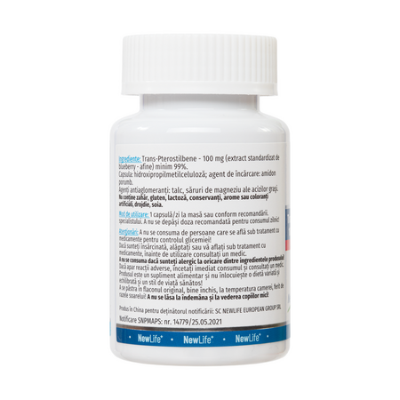 Trans – Pterostilbene, 100 mg, 60 capsule vegetale, NewLife+ 700398