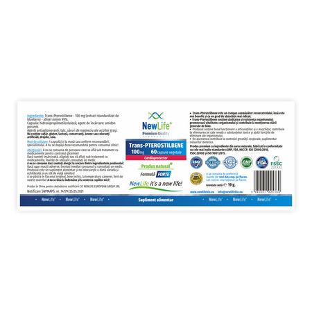 Trans – Pterostilbene, 100 mg, 60 capsule vegetale, NewLife+ 700400