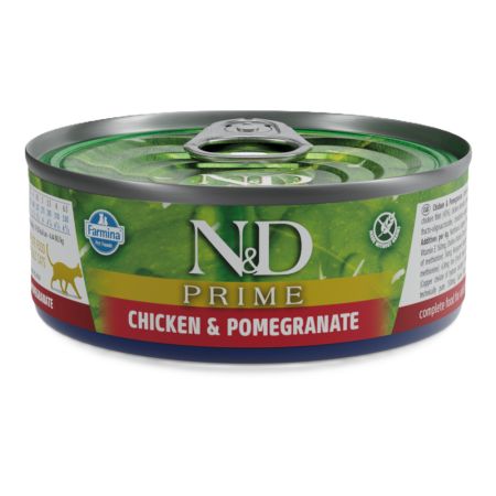 Hrana umeda cu pui si rodie pentru pisici N&D Prime, 70 g, Farmina