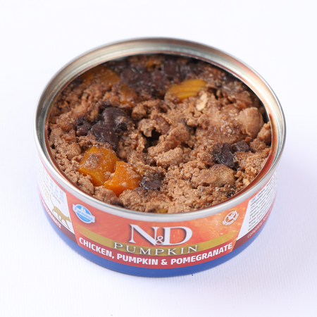 Hrana umeda cu pui, dovleac si rodie pentru pisici N&D Pumpkin, 70 g, Farmina 700177